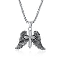 Tri - Color Winged Cross Pendant Necklace: Fusion of Faith and Edgy Style