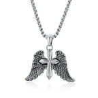 Tri - Color Winged Cross Pendant Necklace: Fusion of Faith and Edgy Style