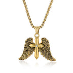 Tri - Color Winged Cross Pendant Necklace: Fusion of Faith and Edgy Style
