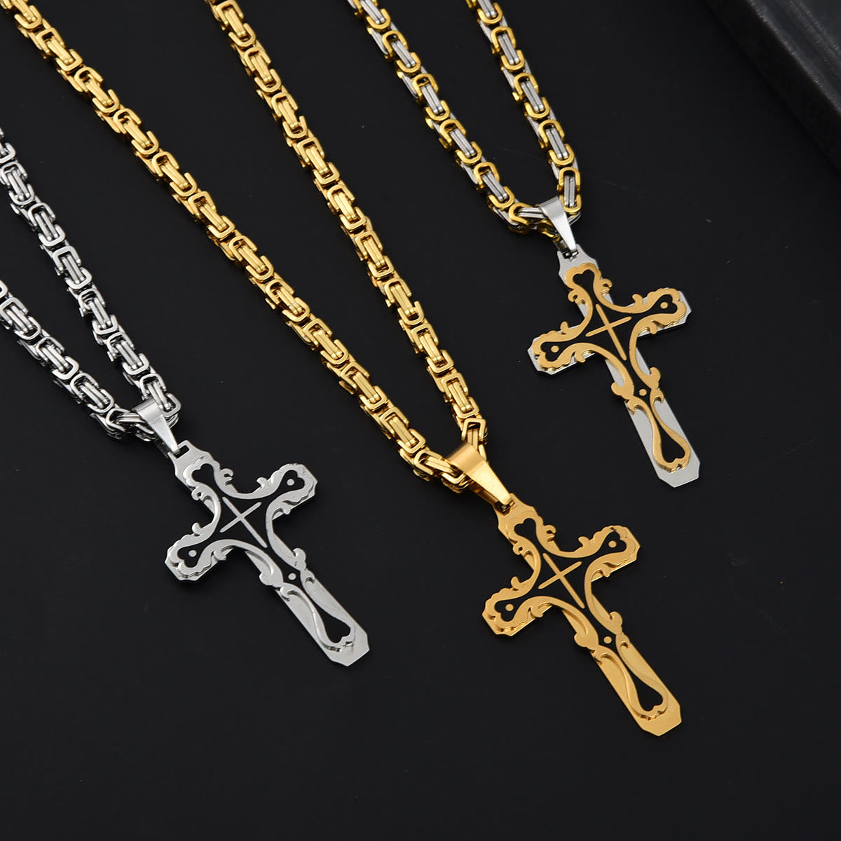 Vintage Filigree Tri - Color Cross Necklace: Timeless Faith Jewelry