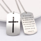 Stainless Steel Cross & Joshua 1:9 Dual-Sided Necklace for Courage