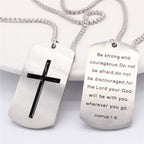 Stainless Steel Cross & Joshua 1:9 Dual-Sided Necklace for Courage