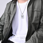 Stainless Steel Cross & Joshua 1:9 Dual-Sided Necklace for Courage