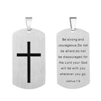 Stainless Steel Cross & Joshua 1:9 Dual-Sided Necklace for Courage