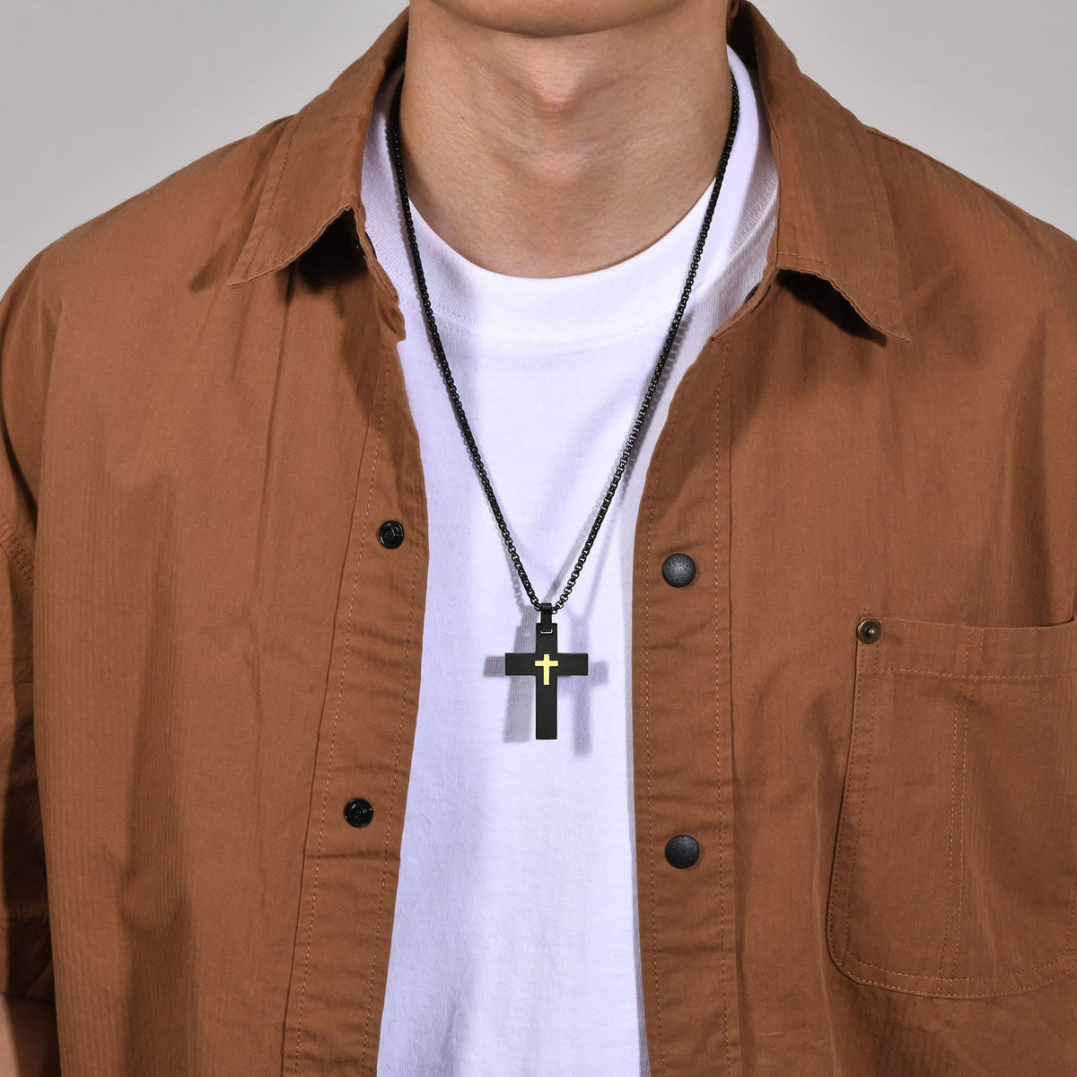 Two - Tone Stainless Steel Cross Necklace: Faith Meets Stylish Contrast