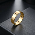Multi - Cross Cutout Band Ring: Two - Color Stainless Steel Faith Jewelry