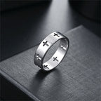 Multi - Cross Cutout Band Ring: Two - Color Stainless Steel Faith Jewelry