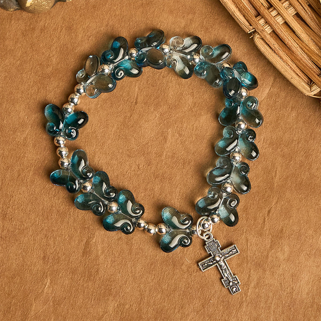 Wings of Devotion Shimmering Blue Butterfly Prayer Animal Bracelet