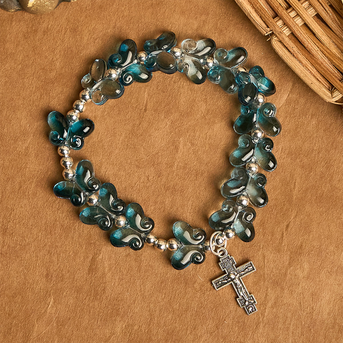 Wings of Devotion Shimmering Blue Butterfly Prayer Animal Bracelet