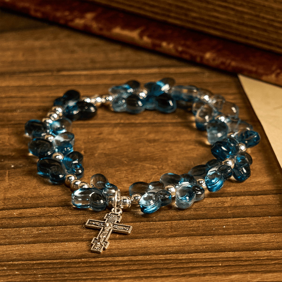 Wings of Devotion Shimmering Blue Butterfly Prayer Bracelet, Animal Rosary