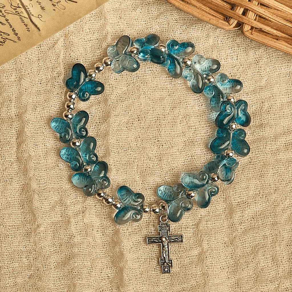 Wings of Devotion Shimmering Blue Butterfly Prayer Animal Bracelet