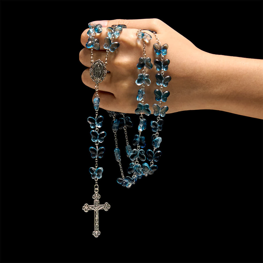 Wings of Devotion Shimmering Blue Butterfly Prayer Bracelet, Animal Rosary