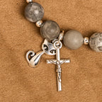 Gentle Guardian Light Grey Tabby Cat Prayer Animal Bracelet