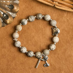 Gentle Guardian Light Grey Tabby Cat Prayer Animal Bracelet