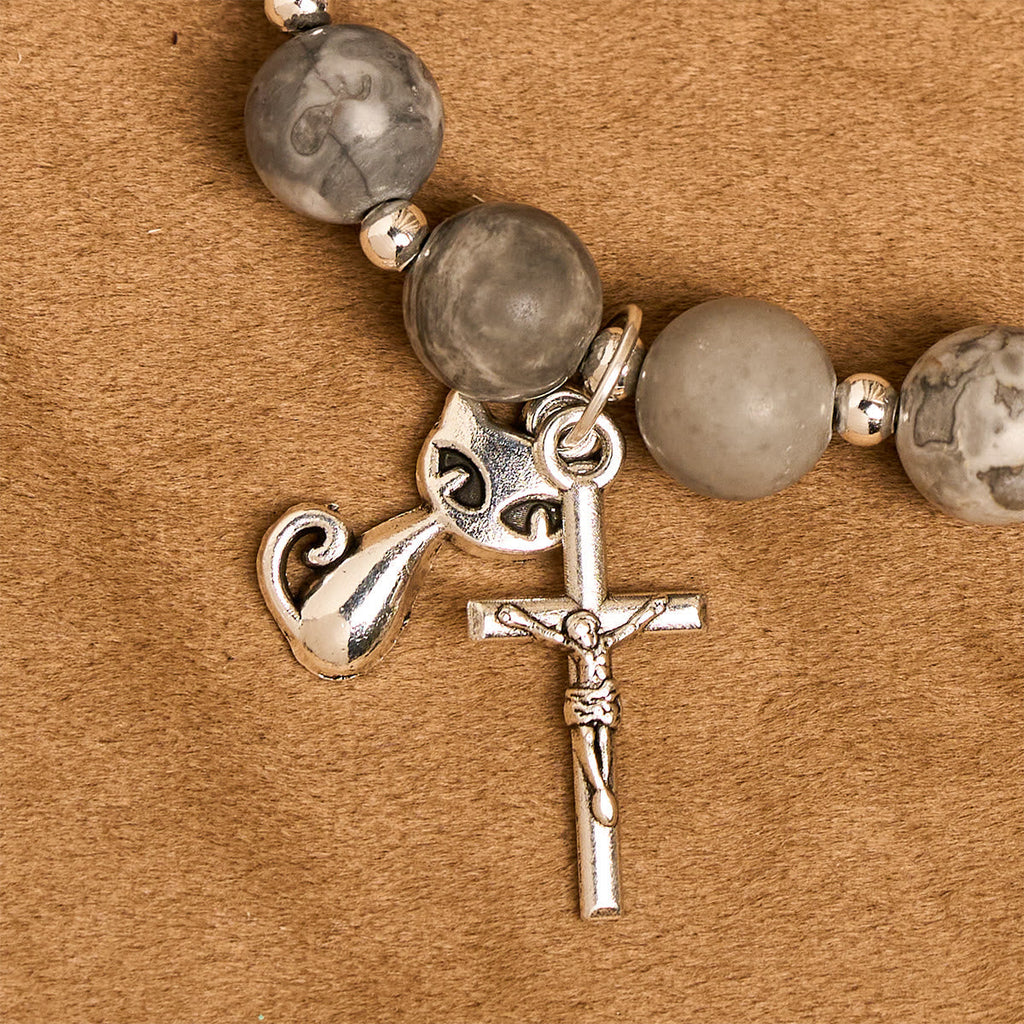 Light Grey Tabby Cat Prayer Rosary: Prayerful Care for Stray Cats Bracelet, Animal Rosary