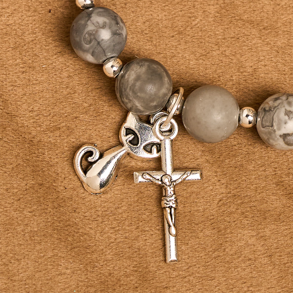 Light Grey Tabby Cat Prayer Rosary: Prayerful Care for Stray Cats Bracelet, Animal Rosary