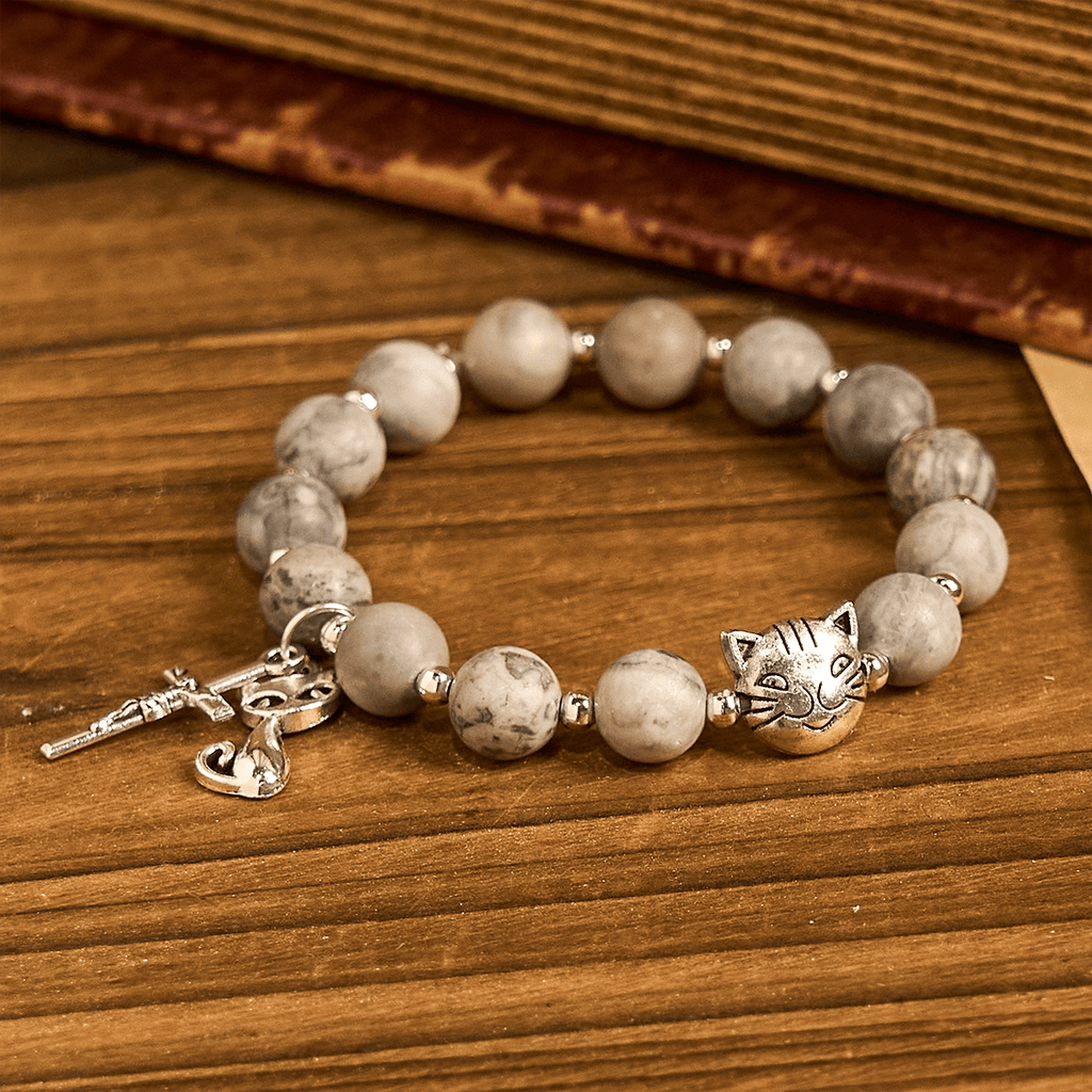 Light Grey Tabby Cat Prayer Rosary: Prayerful Care for Stray Cats Bracelet, Animal Rosary