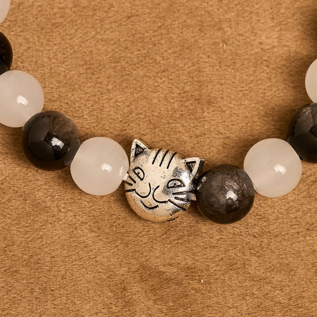 Our Lady's Blessing with Black & White Cow Cat Beads Animal Bracelet