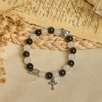 Our Lady's Blessing with Black & White Cow Cat Beads Bracelet, Animal Rosary
