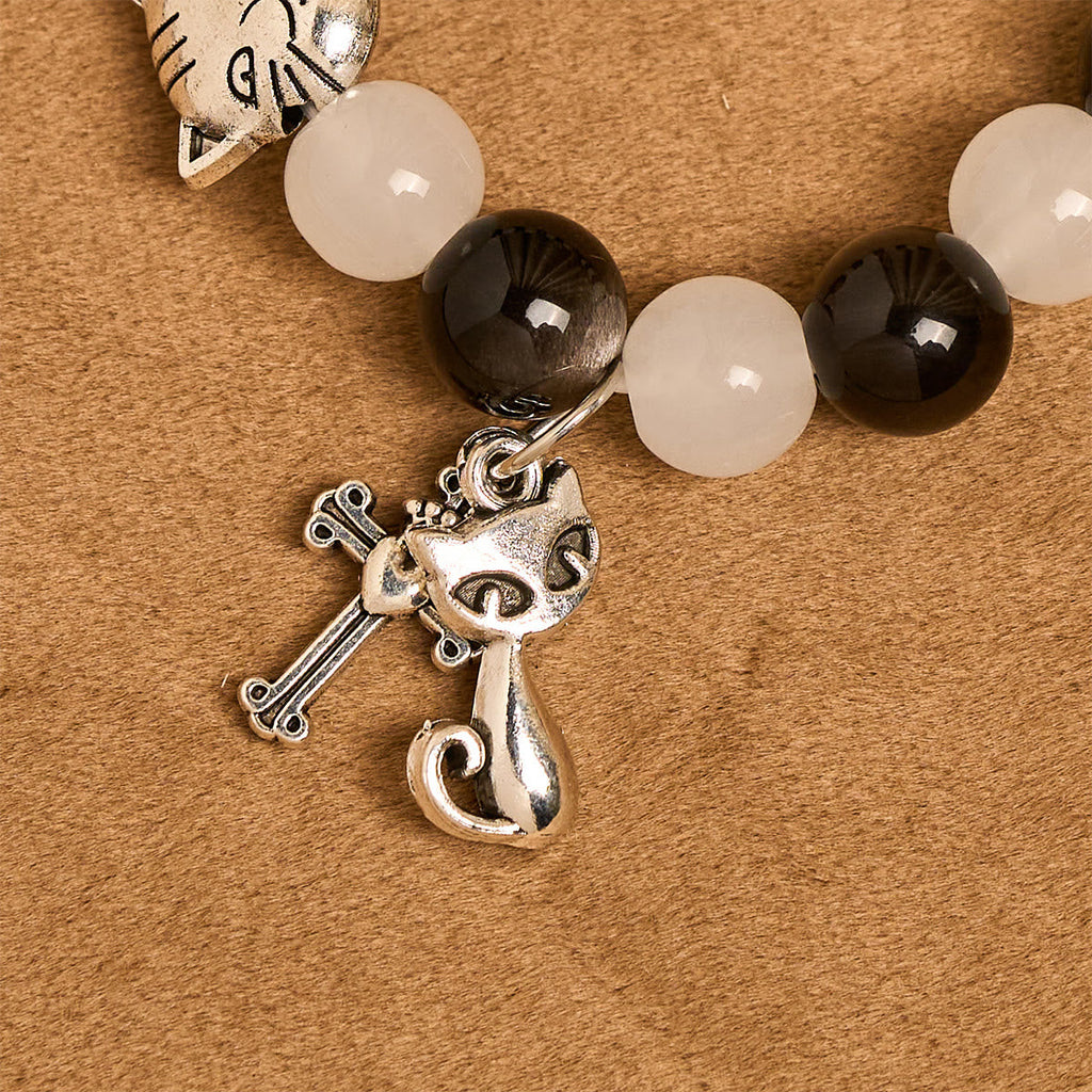 Our Lady's Blessing with Black & White Cow Cat Beads Animal Bracelet