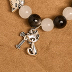 Our Lady's Blessing with Black & White Cow Cat Beads Animal Bracelet