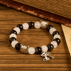 Our Lady's Blessing with Black & White Cow Cat Beads Bracelet, Animal Rosary