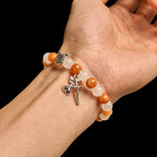 Orange & White Quartz with Cat Face Stainless Steel Charms of Orange Tabby Animal Bracelet