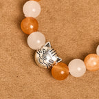 Orange & White Quartz with Cat Face Stainless Steel Charms of Orange Tabby Bracelet, Animal Rosary