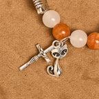 Orange & White Quartz with Cat Face Stainless Steel Charms of Orange Tabby Bracelet, Animal Rosary