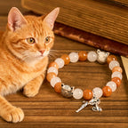 Orange & White Quartz with Cat Face Stainless Steel Charms of Orange Tabby Animal Bracelet