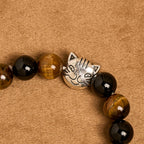 Faithful Tabby Cat with Brown Black Beads for Loving Prayer Animal Bracelet