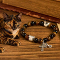 Faithful Tabby Cat with Brown Black Beads for Loving Prayer Animal Bracelet