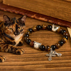 Faithful Tabby Cat with Brown Black Beads for Loving Prayer Animal Bracelet