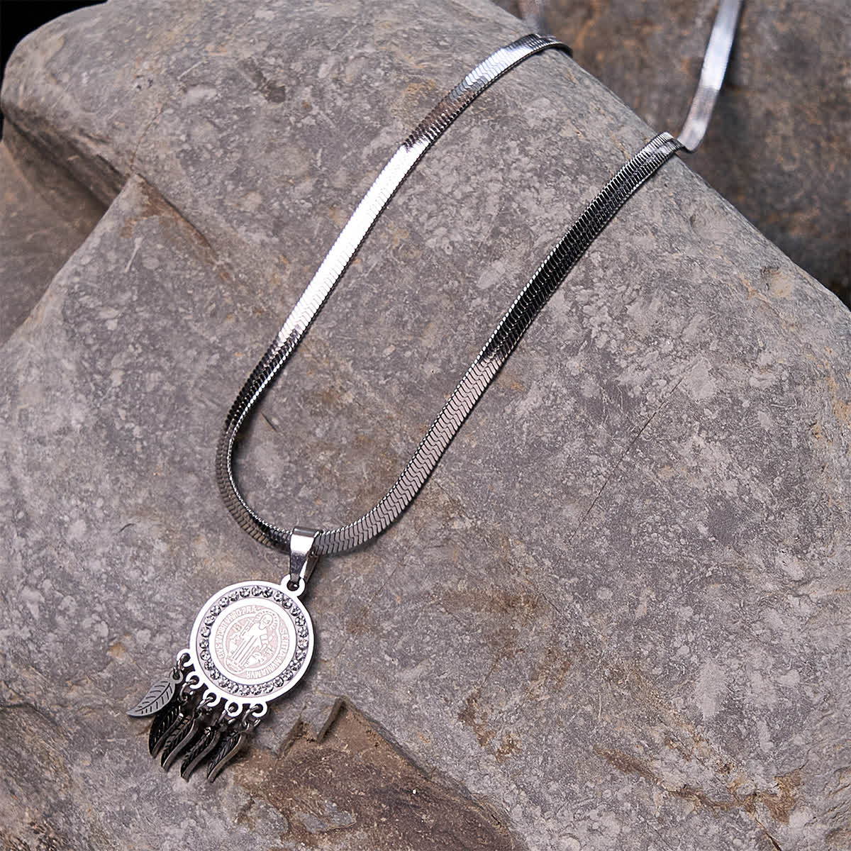 Saint Icon Pendant Necklace: Artistic Jewelry with Zircon Accents