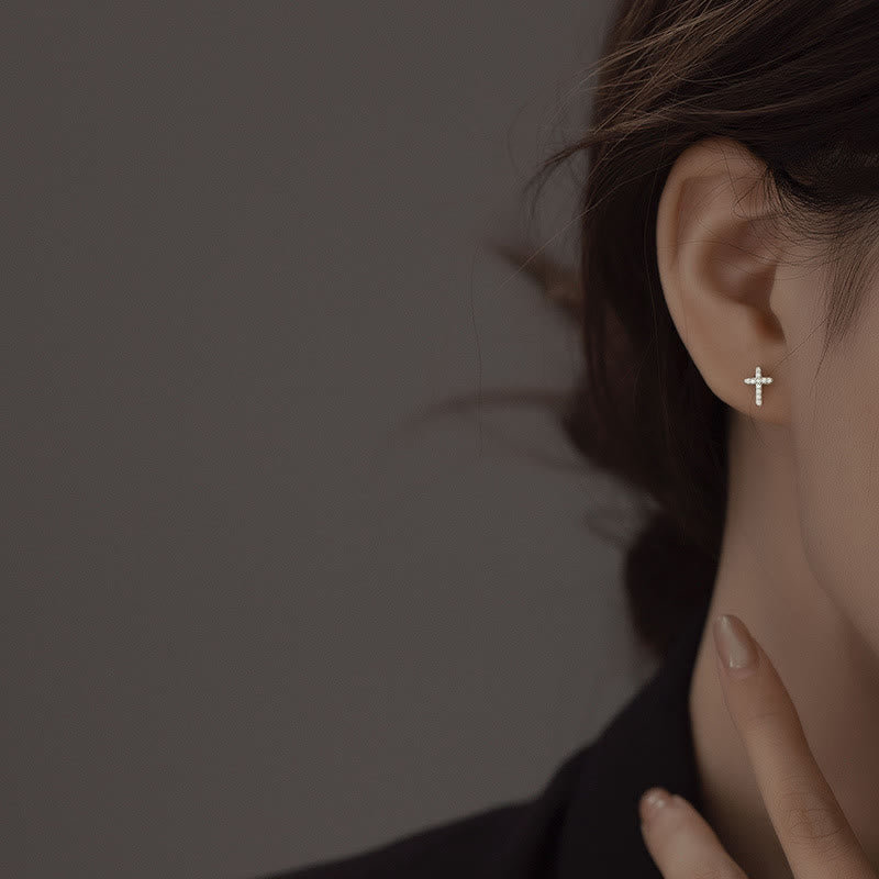 Minimal Quiet Shine S925 Faith Cross Earrings in Dual Color VIP