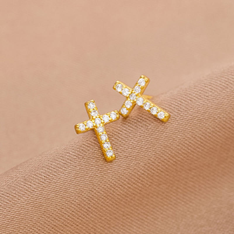Minimal Quiet Shine S925 Faith Cross Earrings in Dual Color
