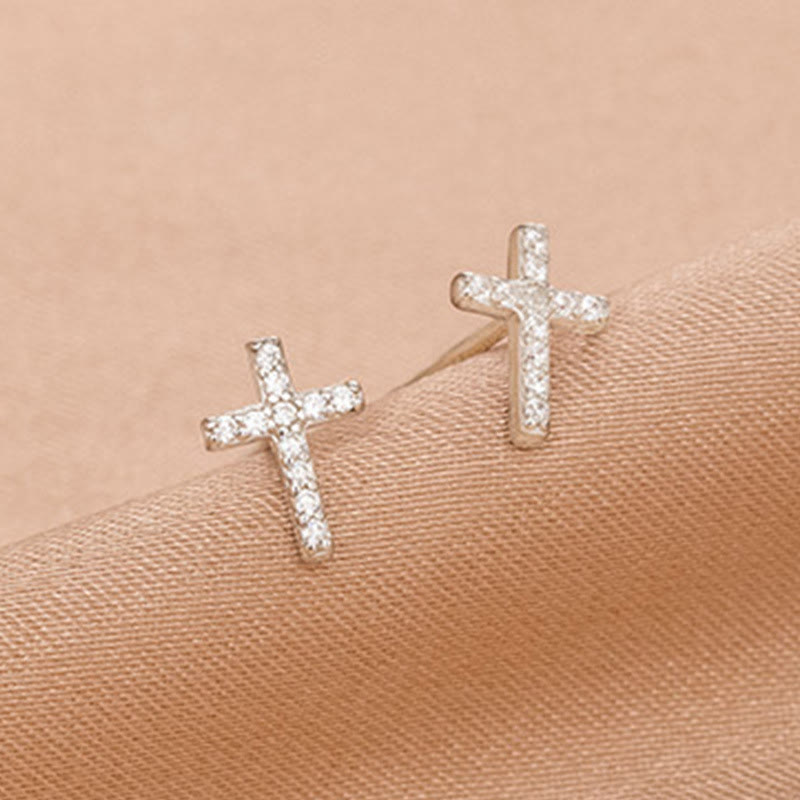 Minimal Quiet Shine S925 Faith Cross Earrings in Dual Color