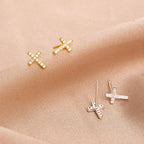 Minimal Quiet Shine S925 Faith Cross Earrings in Dual Color VIP