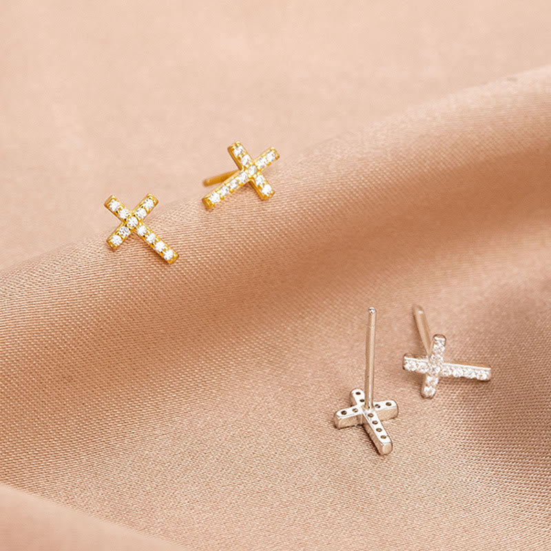 Minimal Quiet Shine S925 Faith Cross Earrings in Dual Color