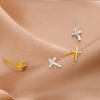 Minimal Quiet Shine S925 Faith Cross Earrings in Dual Color VIP