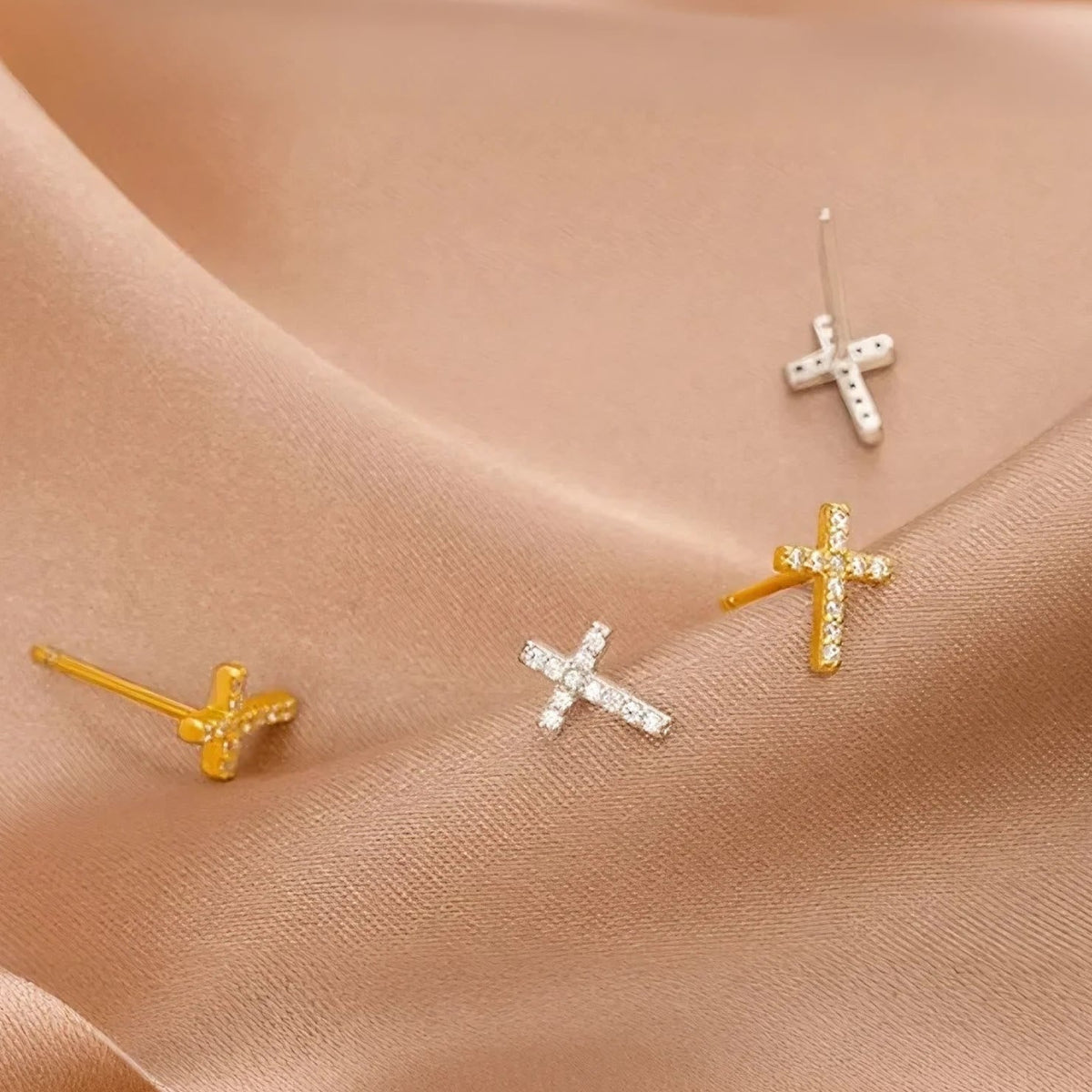 Minimal Quiet Shine S925 Faith Cross Earrings in Dual Color VIP