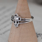 Cathedral Style Sterling Ornate Cross Ring with Floral Scrolls