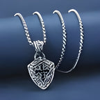 Ornate Shield - Shaped Crucifix Necklace with Black Zircons Inlays