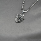 Ornate Shield - Shaped Crucifix Necklace with Black Zircons Inlays