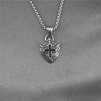 Ornate Shield - Shaped Crucifix Necklace with Black Zircons Inlays