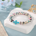Inspirational Psalm 46:5 Cross Bracelet with Colorful Crackle Beads
