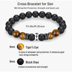 Cross Bracelet with Tiger's Eye, Black Onyx & CZ - Accented Stainless Steel