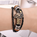 Retro - Style Praying Hands Bracelet GOD BLESS ME Black Braided Design