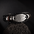 Black Braided Leather Bracelet with JESUS IS LORD Inscription