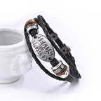 Black Braided Leather Bracelet with JESUS IS LORD Inscription